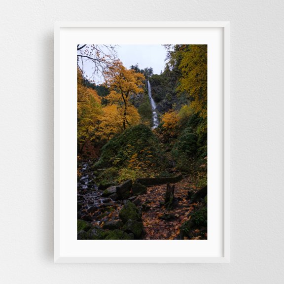Untitled - Los Angeles Oregon Photography Waterfall Autumn Nature Forest Landscape Scenic Woods White Framed Wall Art Print 16 x 24 inches