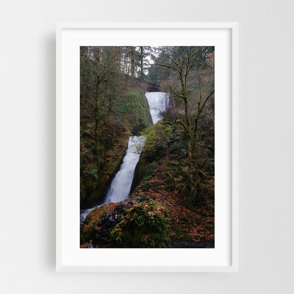 Untitled - Los Angeles Oregon Photography Waterfall Autumn Nature Forest Scenic Wilderness Woodland White Framed Wall Art Print 5 x 7 inches