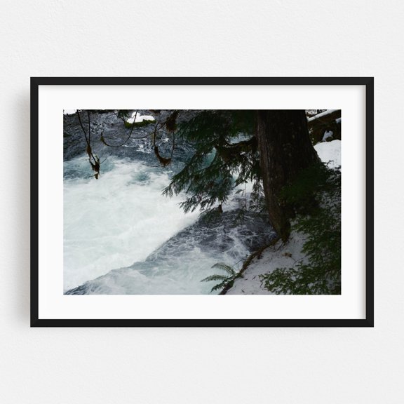 Untitled - Los Angeles Oregon Photography Waterfall Forest Nature Winter Snow Scenic Wilderness Black Framed Wall Art Print 5 x 7 inches
