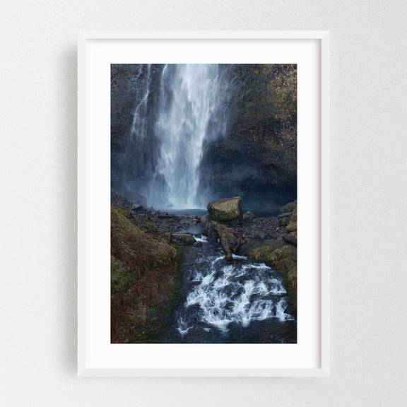 Untitled - Oregon Photography Waterfall Nature Landscape Scenic Wilderness Water Forest White Framed Wall Art Print 20 x 30 inches