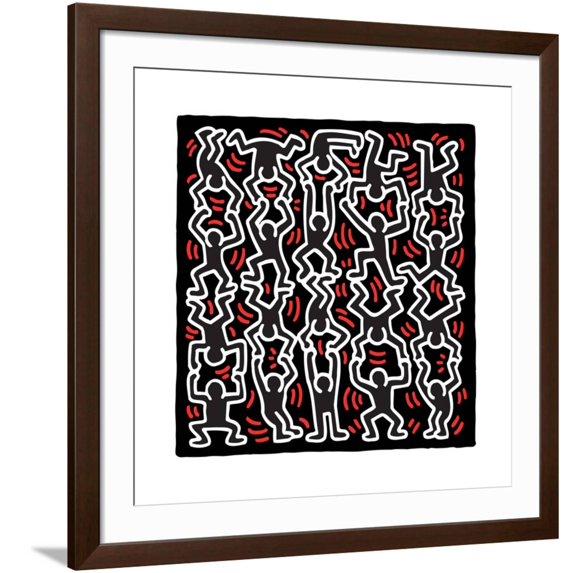 Art.com Untitled Pop Art Giclee Print by Keith Haring, Brown Frame Wall Art, 38" x 38"