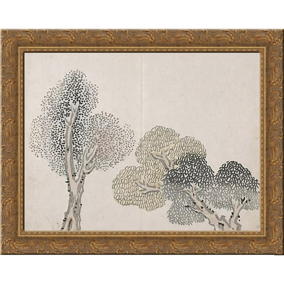 Untitled (a tree with small leaves) 24x20 Gold Ornate Wood Framed Canvas Art by no Taiga, Ike