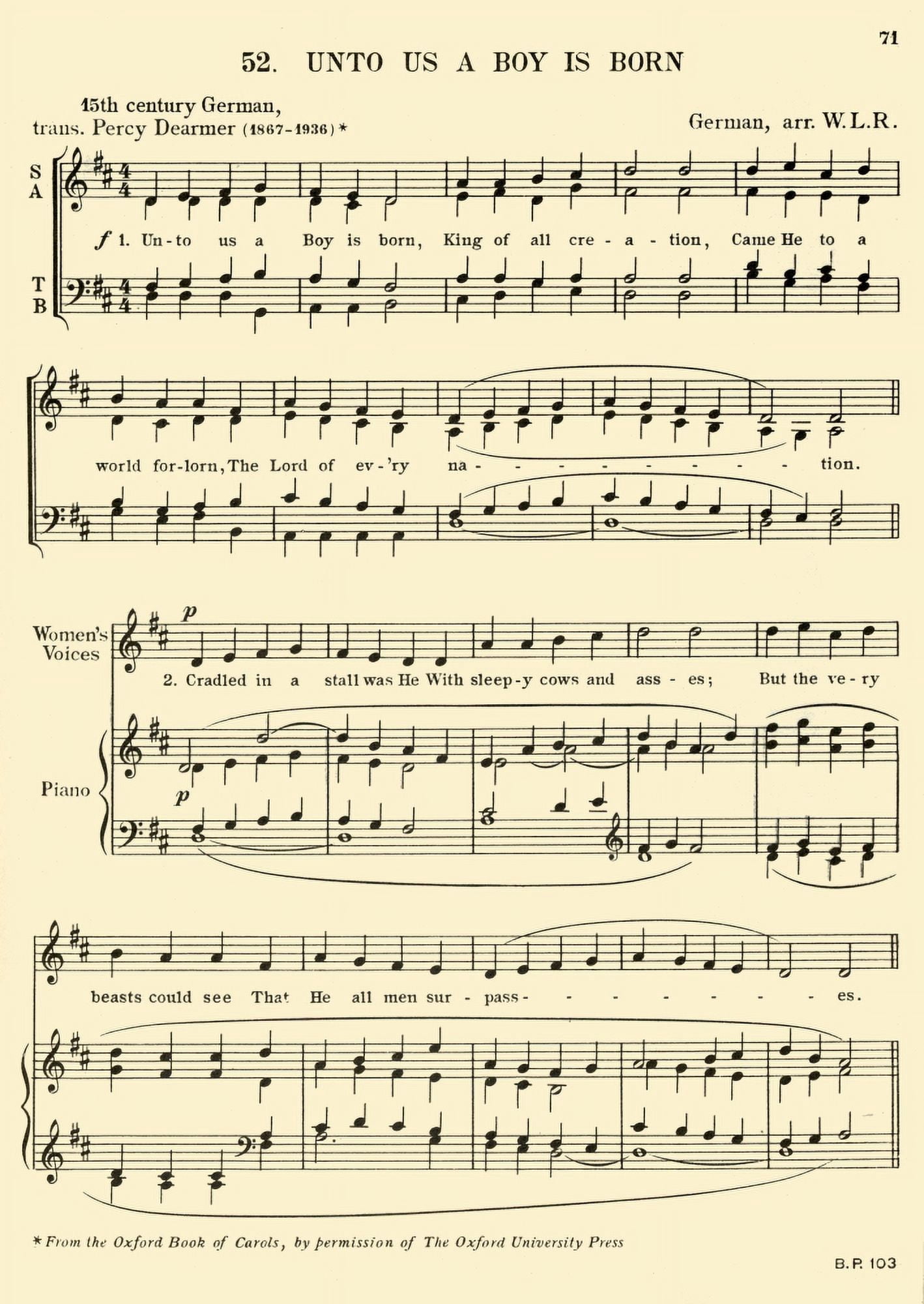 Unto us a Boy is Born Dearmer (1867-1936) Treasury of Christmas Music 1950 Canvas Art - (18 x 24)