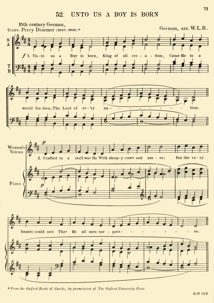 Unto us a Boy is Born Dearmer (1867-1936) Treasury of Christmas Music 1950 Canvas Art - (24 x 36)