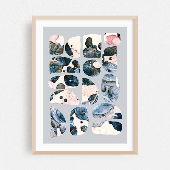 Unturned Stones - India Illustration Abstract Modern Art Geometric Pattern Surrealism Minimalist Pastel Oak Framed Wall Art Print 20 x 30 inches