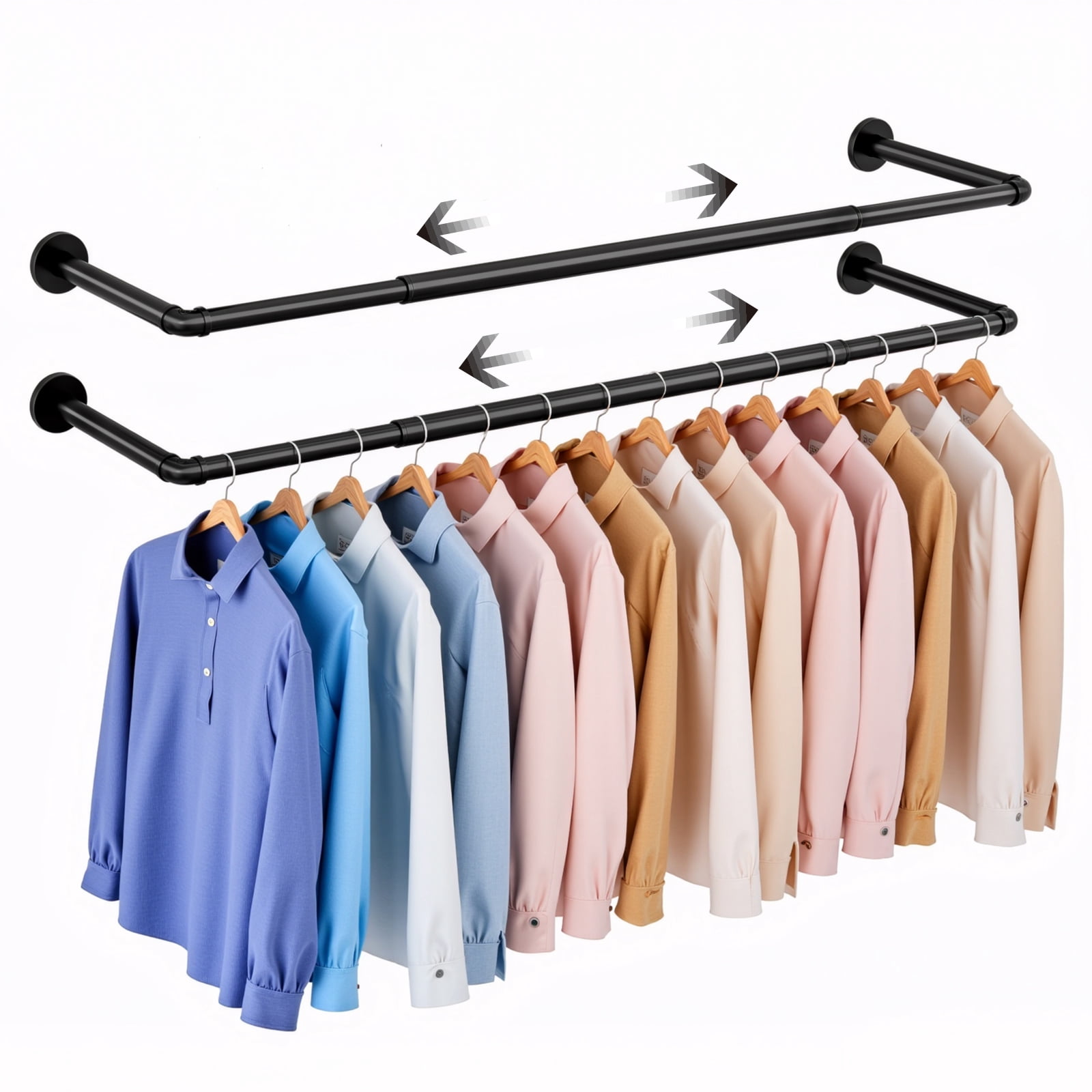 Untyo 2 Pack Expandable Clothes Rack, Industrial Pipe Wall Mounted ...
