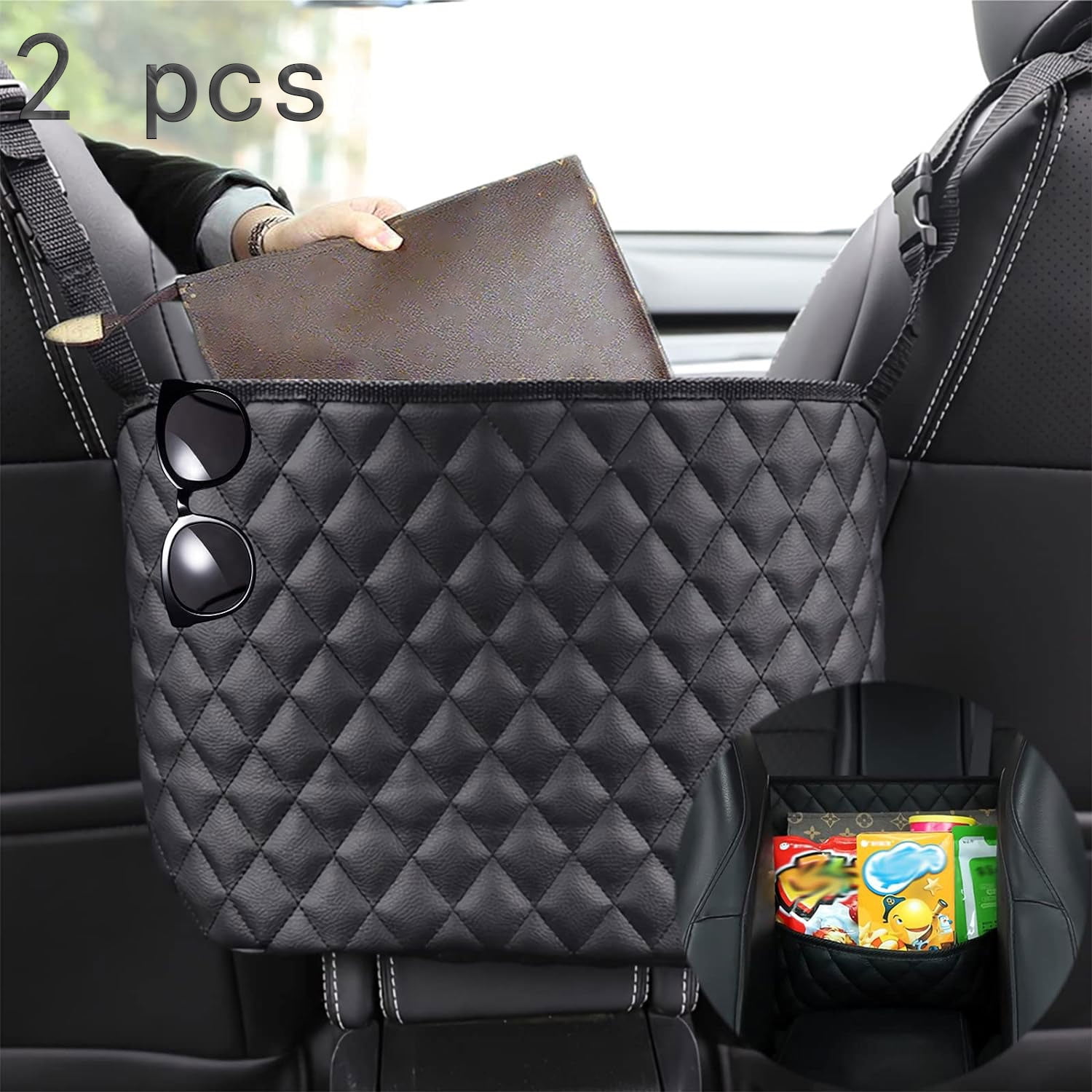 Untyo 2 packs Car Net Pocket Handbag Holder,Leather Seat Back Organizer