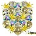 Untyo 24 Pcs Disco Ball Balloons Huge Gold Explosion Star Aluminum Foil Balloons for Birthday