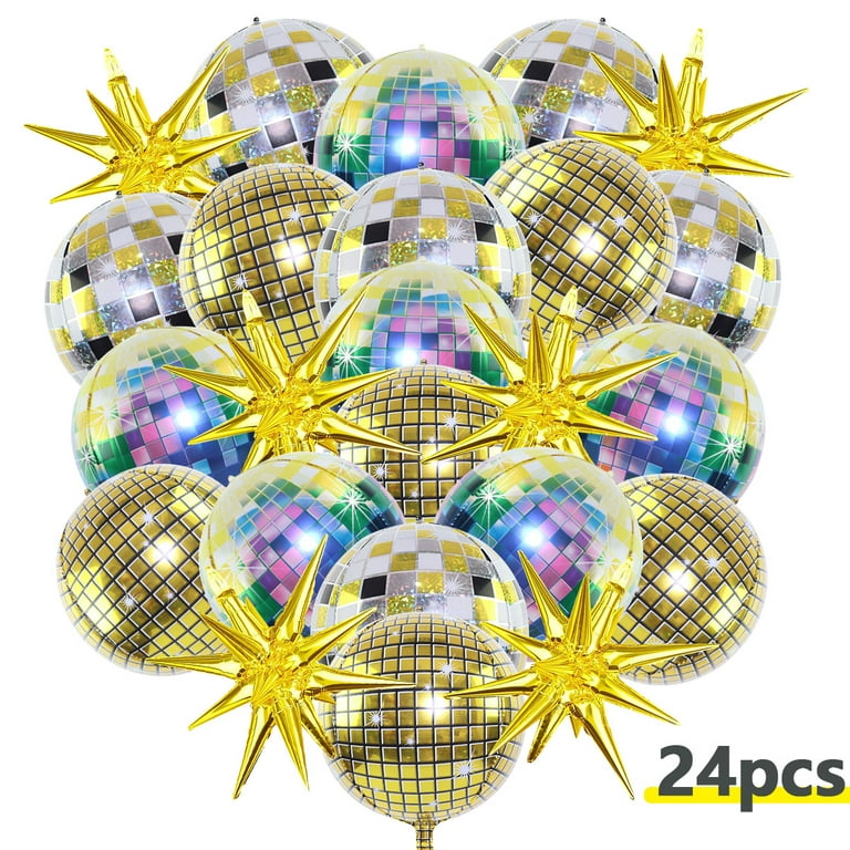Untyo 24 Pcs Disco Ball Balloons Huge Gold Explosion Star Aluminum Foil Balloons for Birthday,Theme Disco Party Decorations Supplies