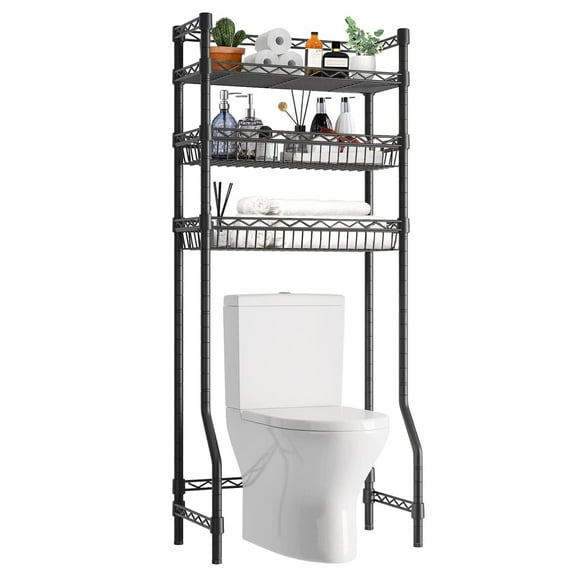 Untyo 3 Tier Over the Toilet Storage Rack Bathroom Storage Shelf Space Saver Stand Above Toilet Wire Shelves Sturdy Metal Bathroom Organizer Shelf with Adjustable Shelves and Baskets
