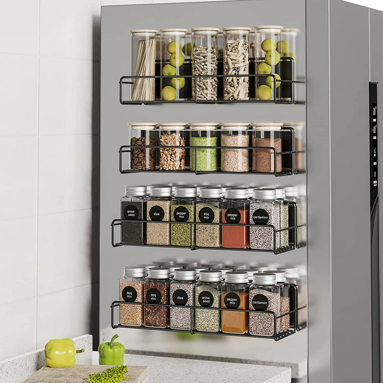 Untyo 4 Pack Magnetic Shelf, Magnetic Spice Rack Organizer for Refrigerator  and Microwave Oven, Metal Kitchen Seasoning Holder Fridge Shelf Magnet