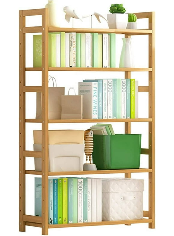 Untyo Bamboo Shelf, Bamboo 5-Tier Adjustable Bookcase, Free Standing Storage Shelf Unit, Stand Storage Organizer for Living Room Kitchen Office Garden, Natural
