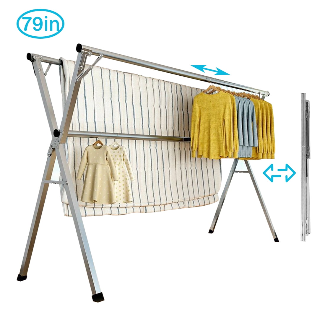 Untyo Metal Clothes Drying Rack Foldable Laundry Coat Hanger Double Rail  Adjustable Space-Saving Foldable Drying Hanger for Indoor and Outdoor