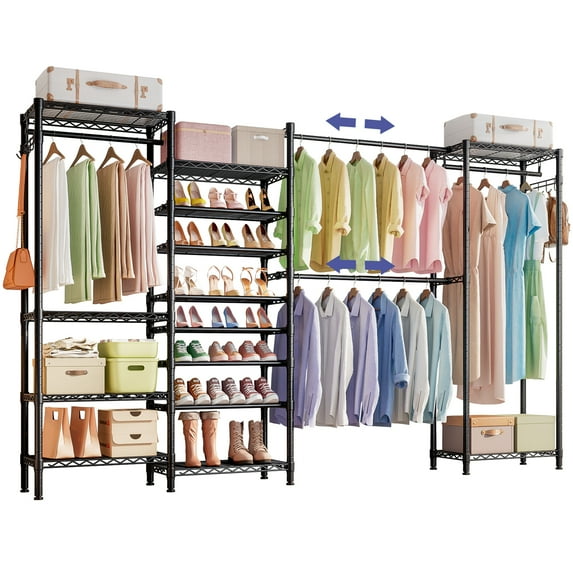 Untyo Clothes Rack for Hanging Clothes, Adjustable Heavy Duty Clothing Rack with 4 Hang Rods & 14 Shelves