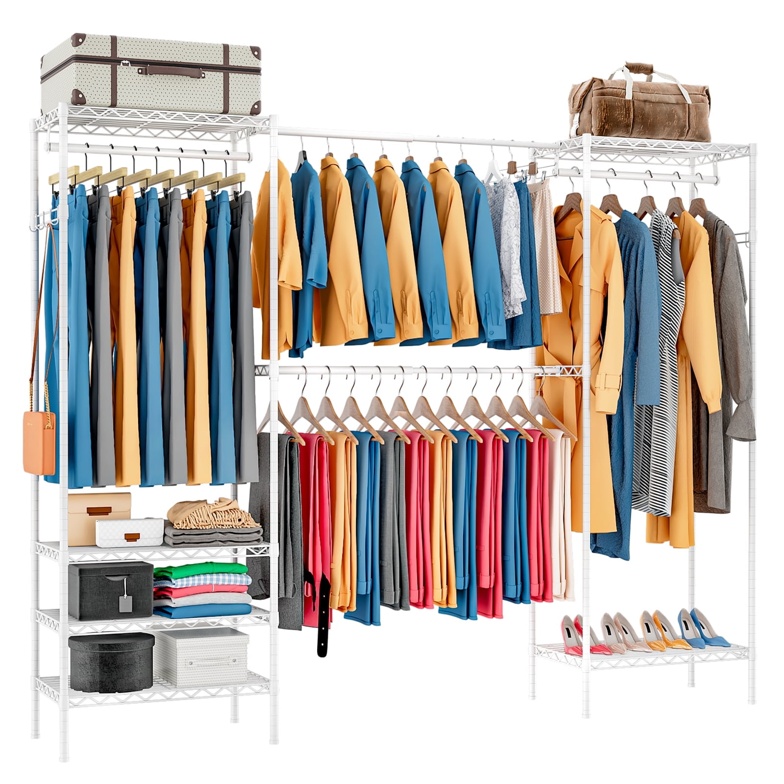 Untyo Portable Freestanding Adjustable Metal Clothes Rack with Shelves ...