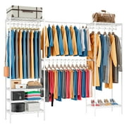 Untyo Clothing Racks or Hanging Racks Portable Freestanding Adjustable Metal Clothes Rack with Shelves, Hanging Rod for Clothes Extendable, White