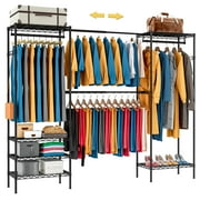 Untyo Expandable Clothing Racks Heavy Duty Garment Rack for Hanging Clothes Portable Freestanding Adjustable Closet Rack with Shelves Metal Clothes Rack