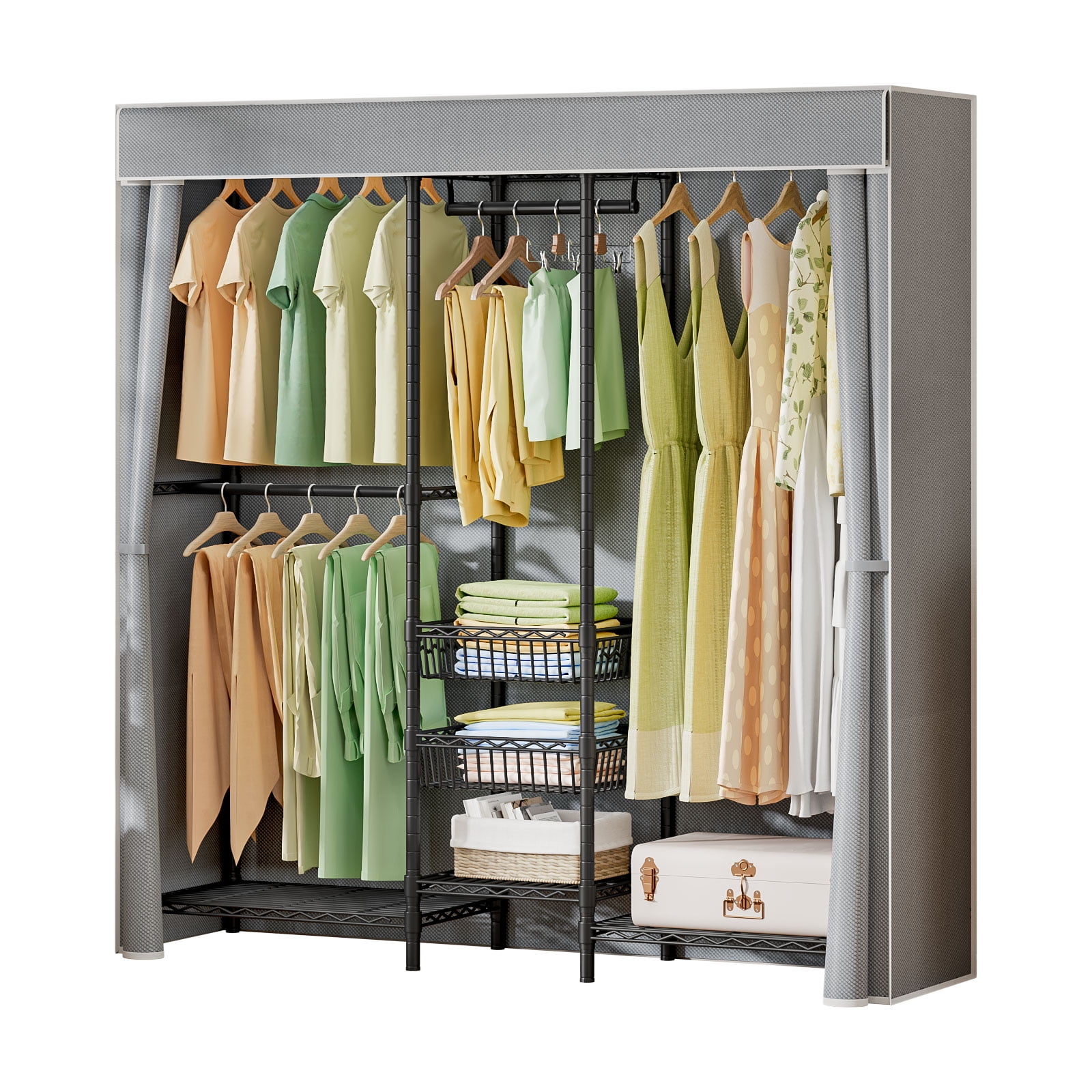 Untyo Garment Rack with Oxford Fabric Cover, Heavy Duty Covered Clothes