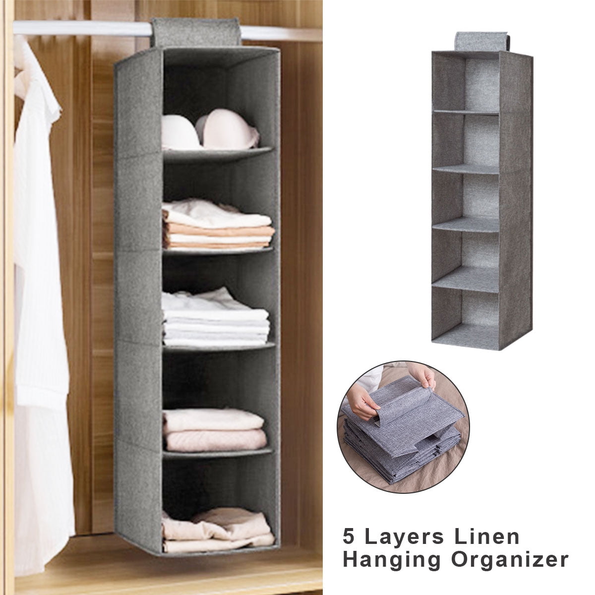 Hanging Closet Organizer and Storage, 6 Shelf Hanging Drawer for Closet,  Hanging Shelf Organizer with 3 Removable Drawers Side Pockets, Hanging  Closet Dresser for Bedroom Rack, Dark Gray 