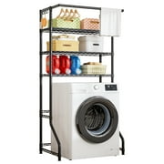 Untyo Laundry Room Storage Organizer for Washer, 3 Tiers Over Washer and Dryer Shelves, Laundry Room Standing Shelf with Hanger Rods