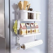 Untyo Magnetic Spice Rack Strong Magnet Shelf with Paper Towel Holder  2 Tier Kitchen Refrigerator Storage Rack Fridge Magnetic Shelf Fridge Organizer White