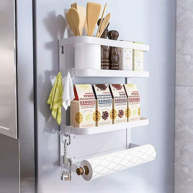 Untyo Magnetic Spice Rack Strong Magnet Shelf with Paper Towel Holder 2 Tier Kitchen Refrigerator Storage Rack Fridge Magnetic Shelf Fridge Organizer White Walmart