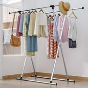 Untyo Metal Clothes Drying Rack Foldable Laundry Coat Hanger Double Rail Adjustable Space-Saving Foldable Drying Hanger for Indoor and Outdoor Use,Sliver