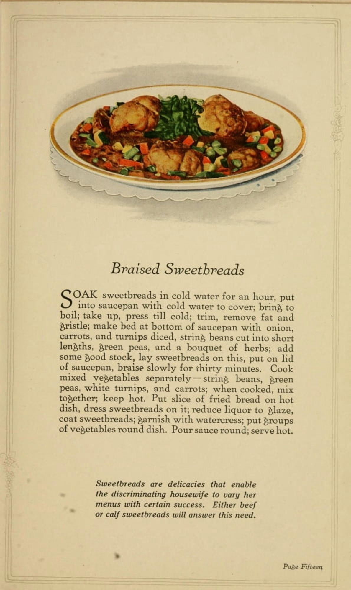 Unusual Meats 1919 Braised Sweetbreads Canvas Art - (18 x 24)