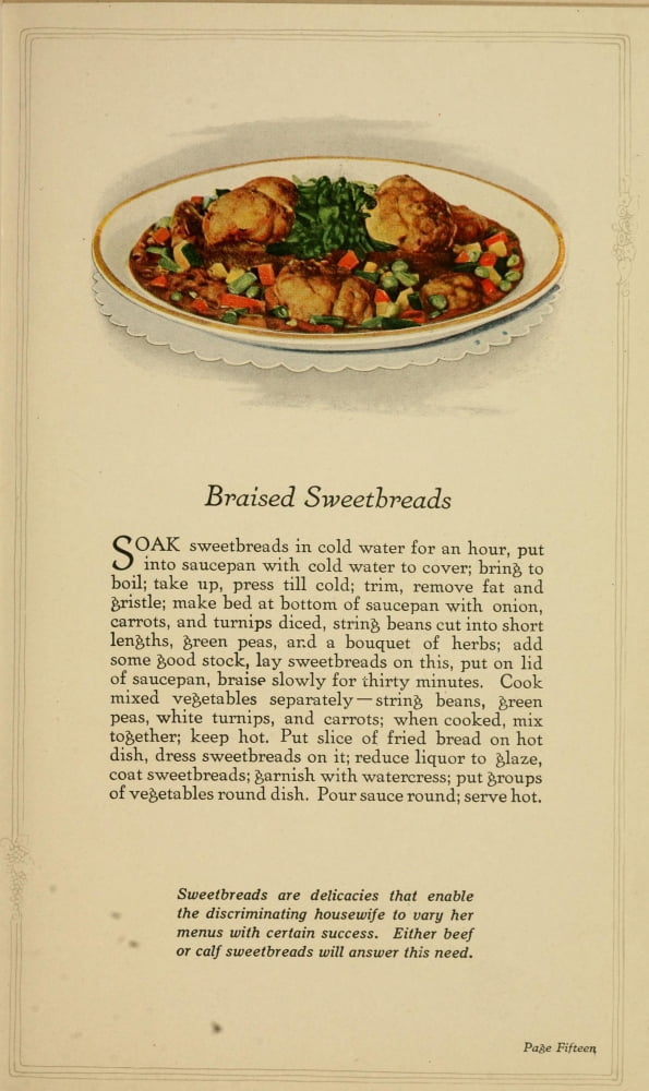 Unusual Meats 1919 Braised Sweetbreads Canvas Art - (24 x 36)