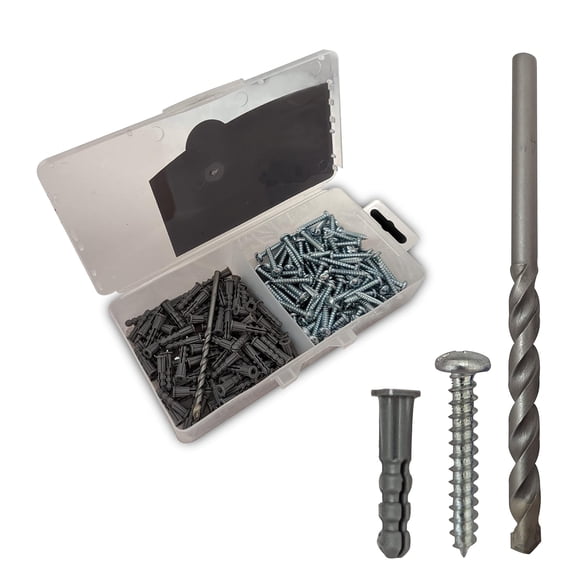 Unvert Drywall Anchors Kit, Includes 100 x Plastic wall anchors for drywall (7/8"), 100 x Phillip Screws (1"), & 1 x Masonry Drill Bit (3/16"x4") Ribbed Anchors, #6-8 Zinc Screws