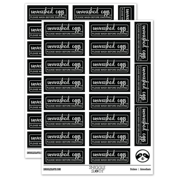 Unwashed Eggs Please Wash Before Enjoying Label Carton Sticker Set - Black - Matte Finish - 2.00" Large