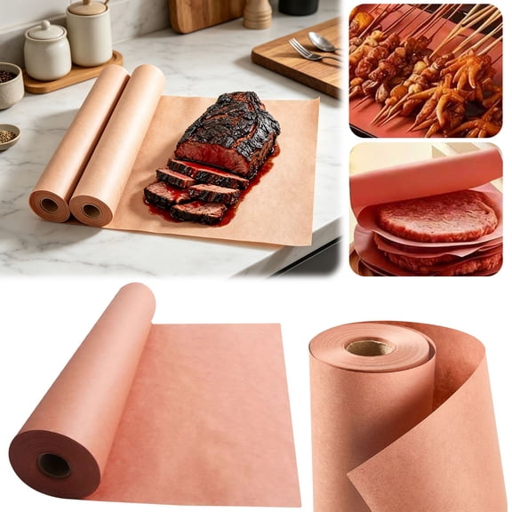 Unwaxed Uncoated Unbleached Paper Roll for BBQ Grilling, Virgin Pulp Baking Paper, Oil Absorbing Mat for Food Service