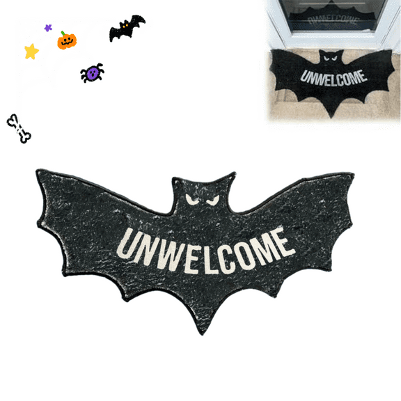 Unwelcome Mat, Bat Shaped Coir Rug Mats for Front Door, Door Mat Gift Unwelcome Bat Halloween, 2025 New Welcome Ghost Coir Doormats, Bathroom Doormat Entrance Rugs, Front Doors Mats Gift