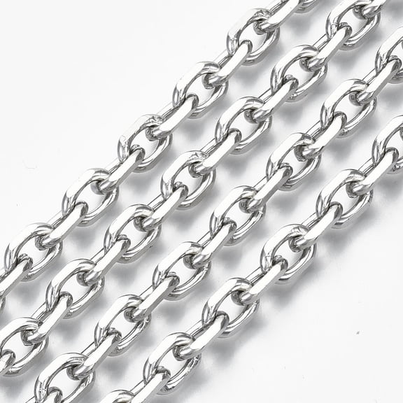 Unwelded Iron Cable Chains Diamond Cut Chains with Spool Platinum 8.8x6.2x1.7mm 32.8 Feet(10m)/roll