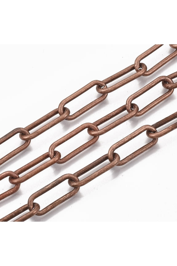 Unwelded Iron Paperclip Chains Drawn Elongated Cable Chains with Spool Red Copper 21x8.5x2mm about 82.02 Feet(25m)/roll