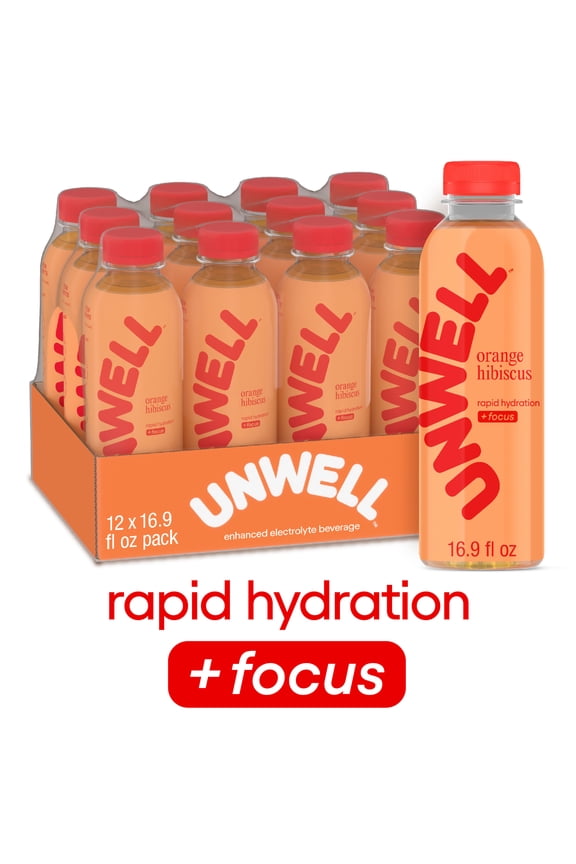 Hydration Electrolyte Drink for Rapid Hydration + Focus  Orange Hibiscus, 12 pack