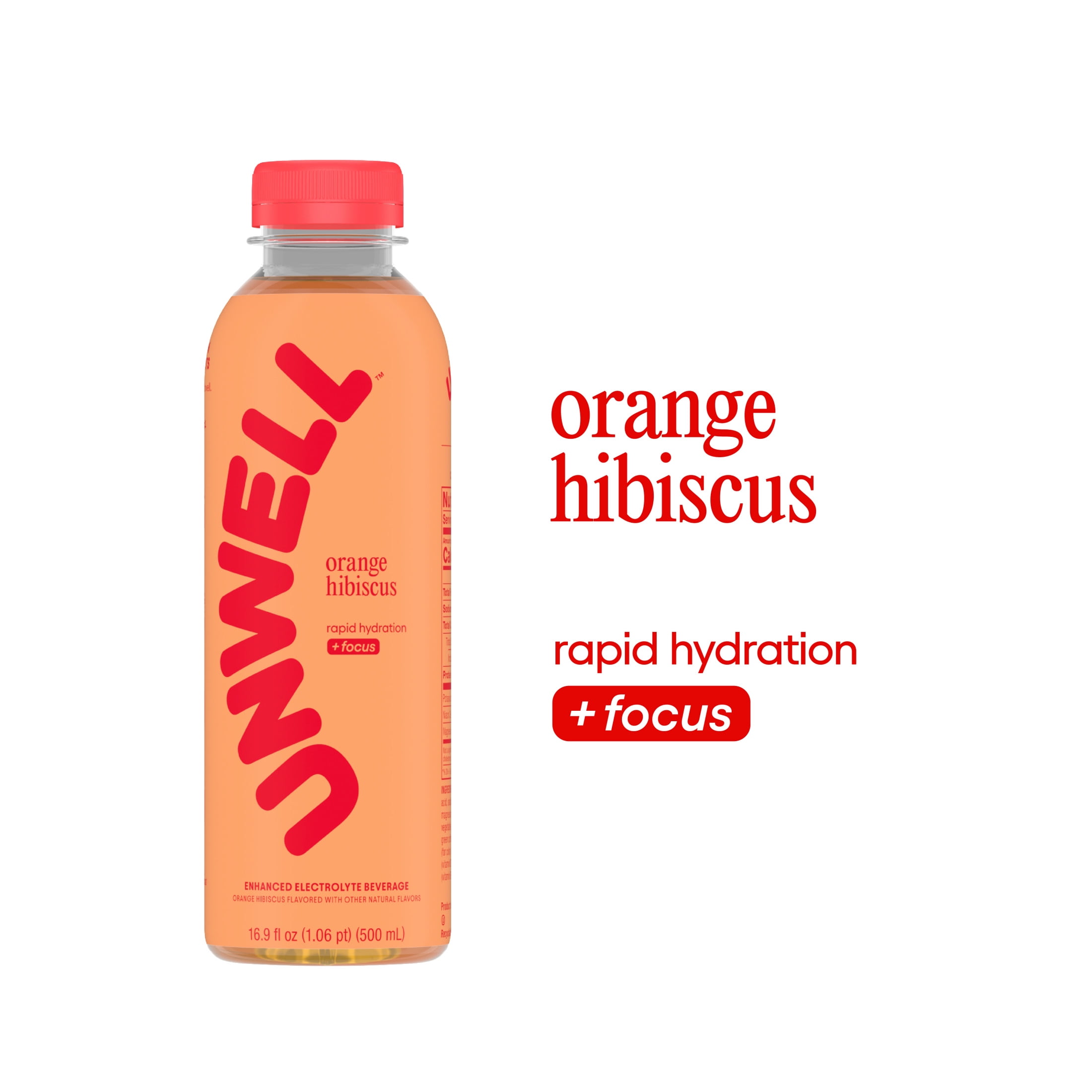 Unwell Hydration Electrolyte Drink for Rapid Hydration + Focus  Orange Hibiscus 16.9 fl oz