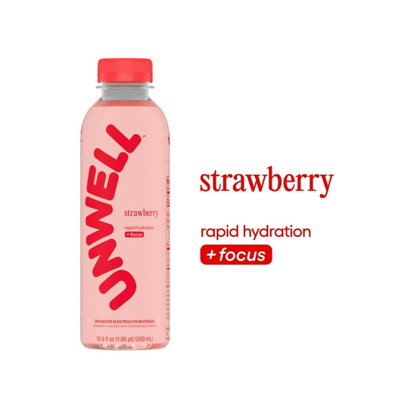 Unwell Hydration Electrolyte Drink for Rapid Hydration + Focus – Strawberry 16.9 fl oz