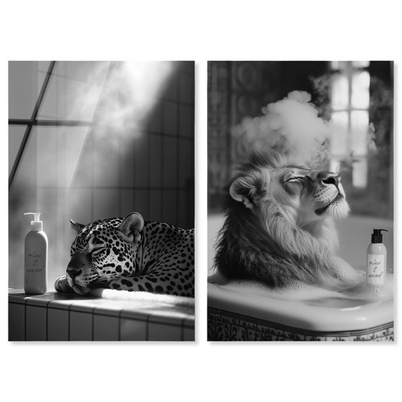 Unwind Animal 2 Panel Set Acrylic Print Lion Tiger Art Print by Art Remedy, Ready to Hang, 16 x 24