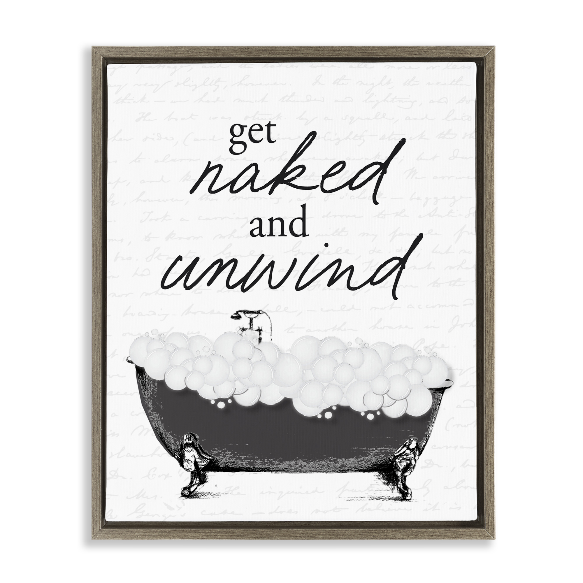 Unwind Bubble Bath Brown Framed Floater Canvas Wall Art, design by Lettered and Lined
