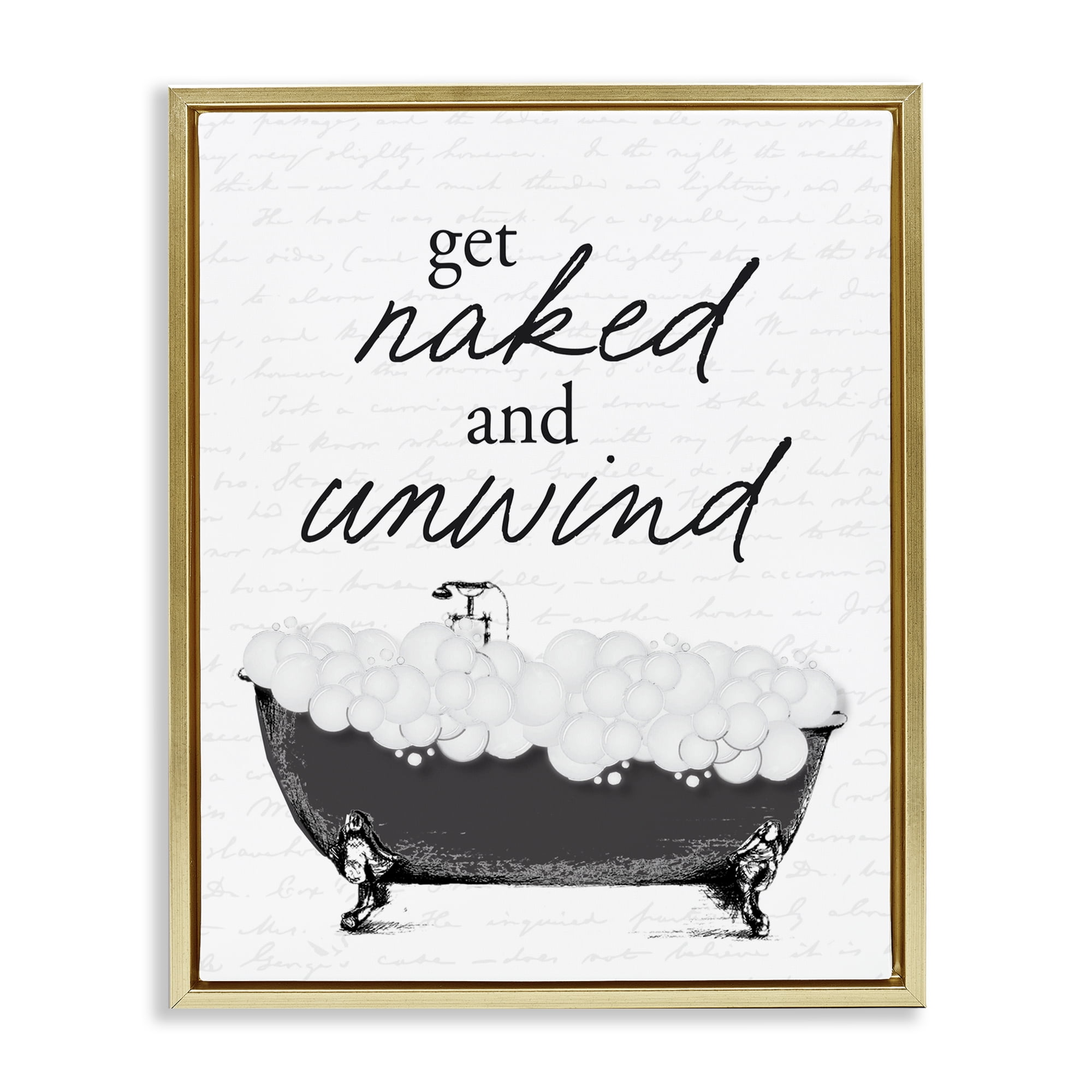 Unwind Bubble Bath Gold Framed Floater Canvas Wall Art, design by Lettered and Lined