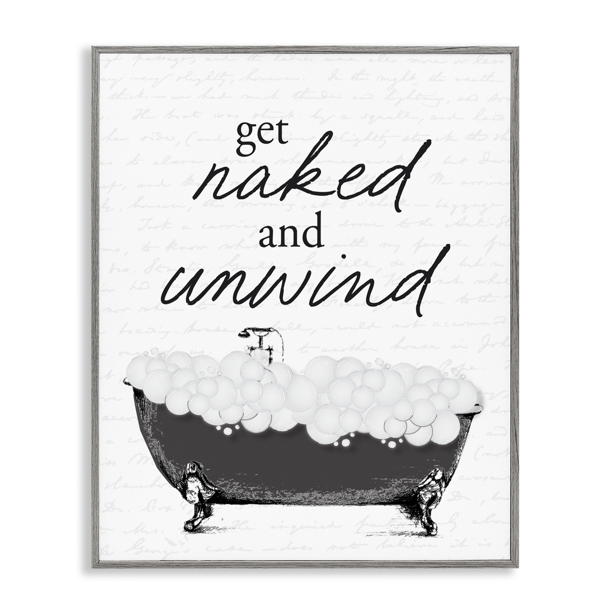 Unwind Bubble Bath Gray Framed Giclee Art, design by Lettered and Lined