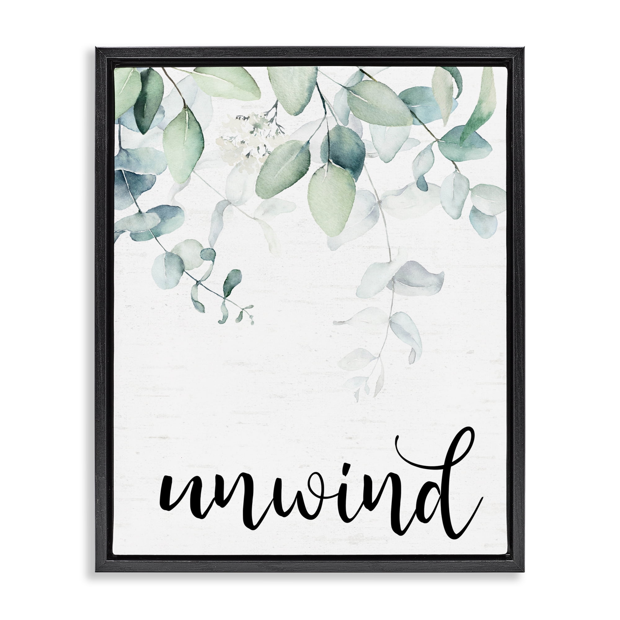 Unwind Leafy Herbs Black Framed Floater Canvas Wall Art, design by Lettered and Lined