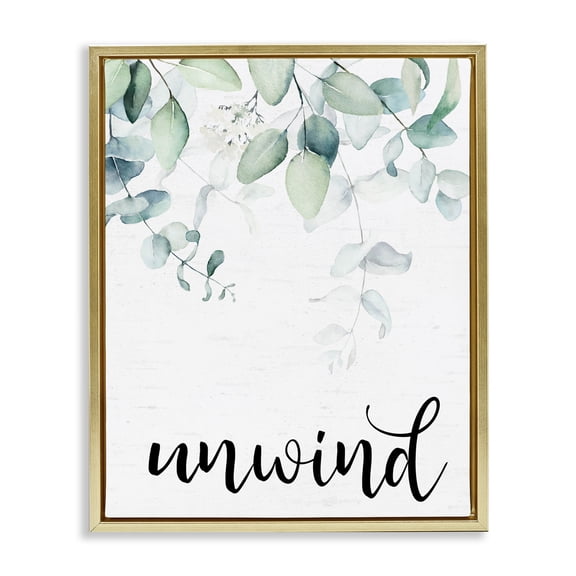 Unwind Leafy Herbs Gold Framed Floater Canvas Wall Art, design by Lettered and Lined