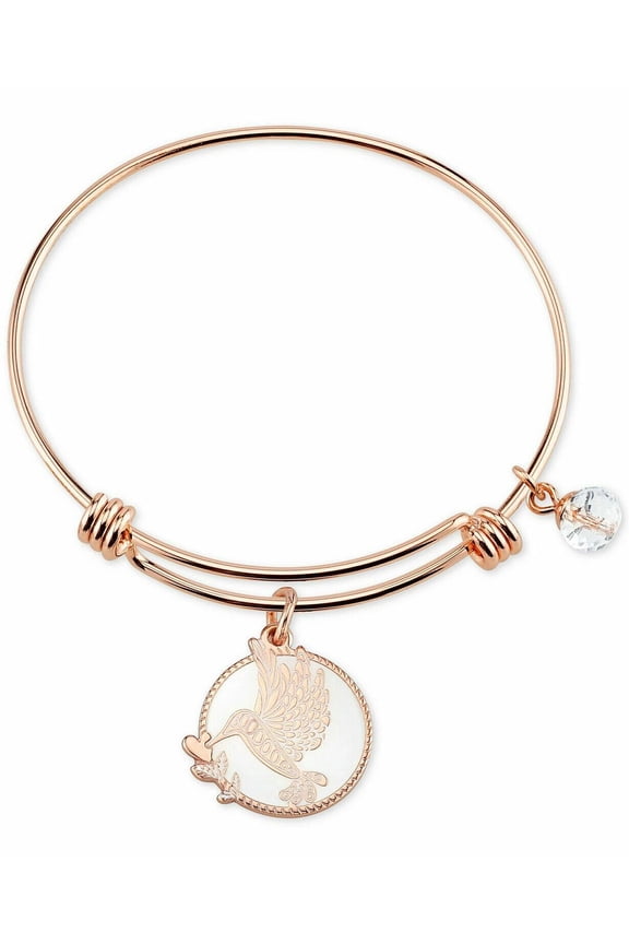 Bracelet- Rose Gold Bangle w/ White Pearl & Hummingbird Charm