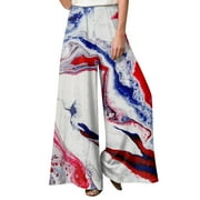 UoCefik 4Th Of July Women Pants American Flag Printed Wide Leg Yoga Pants for Women Petite Summer Independence Day High Waisted Palazzo Pants Casual Patriotic Loose Fit Lounge Pants Blue 4XL