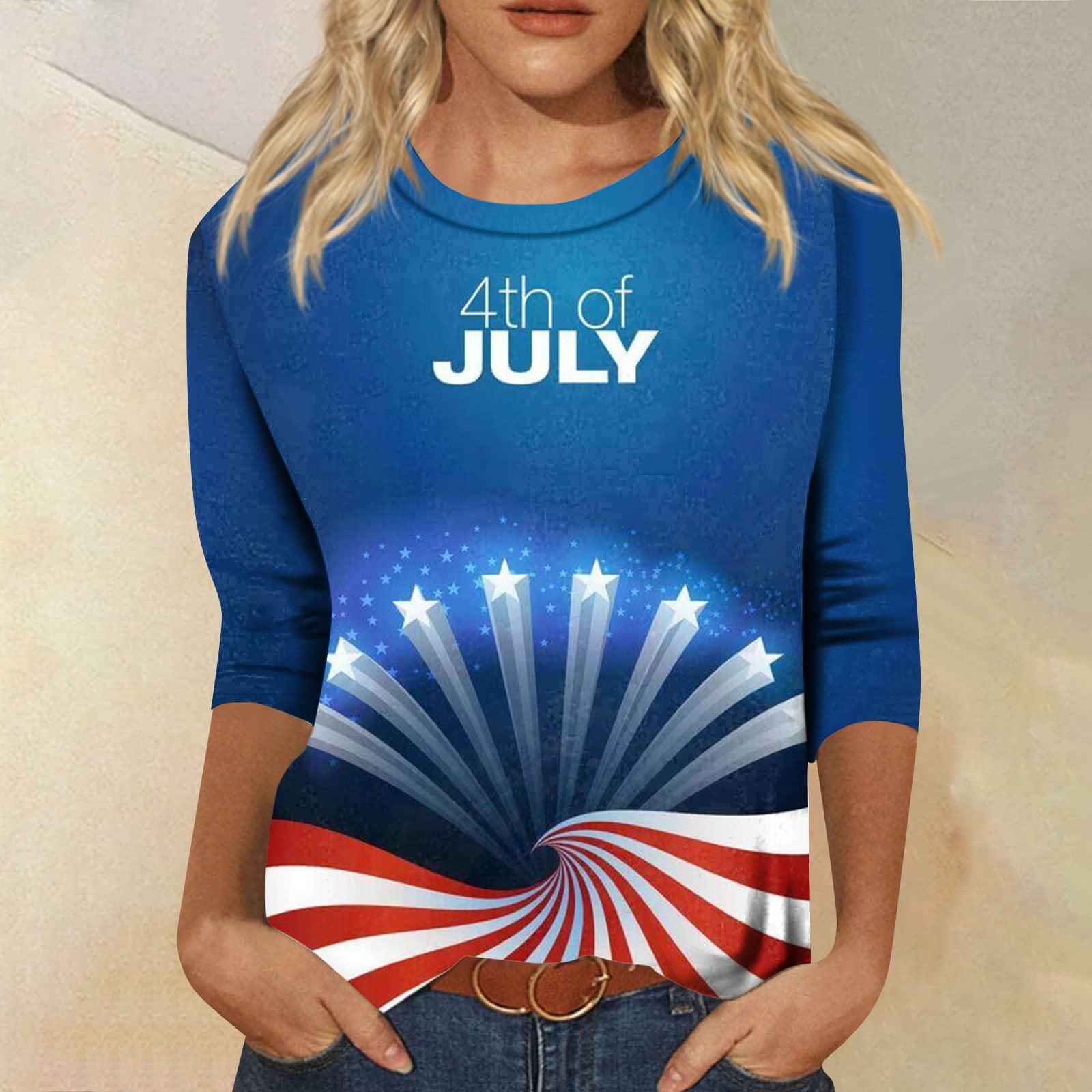 UoCefik 4th of July T Shirts for Women 3/4 Sleeve Patriotic