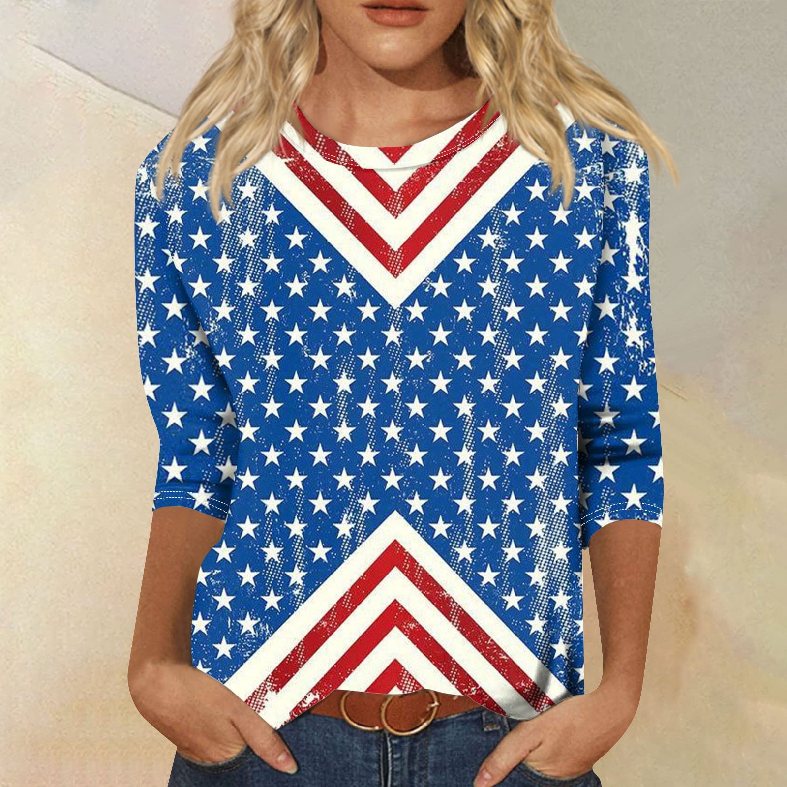 UoCefik 4th of July Tee Shirts for Women 3/4 Sleeve Independence Day