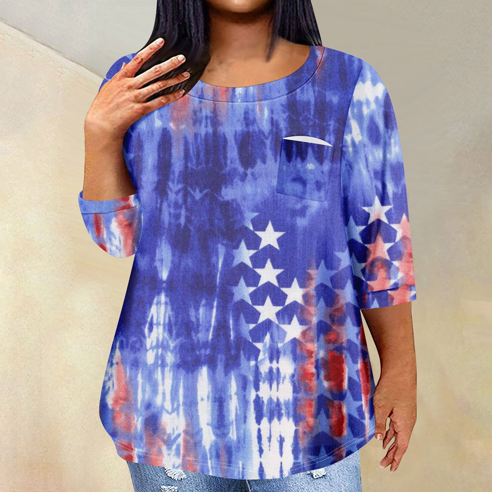 UoCefik 4th of July Tee Shirts for Women 3/4 Sleeve Patriotic
