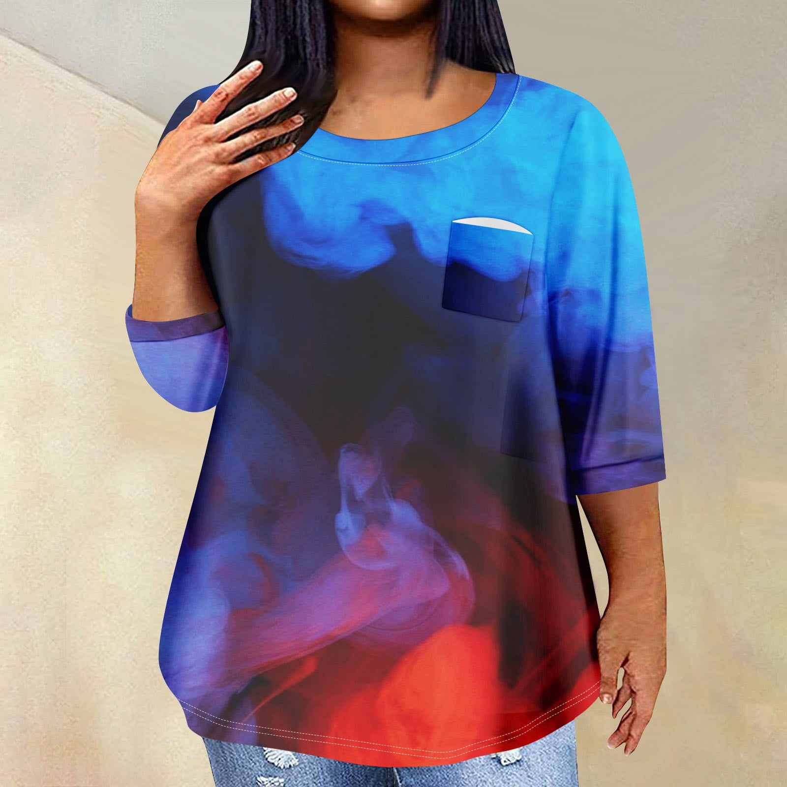 UoCefik 4th of July Tee Shirts for Women 3/4 Sleeve Patriotic
